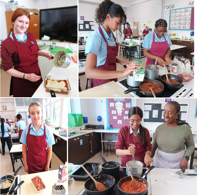 A collage of women cooking in a kitchen

Description automatically generated