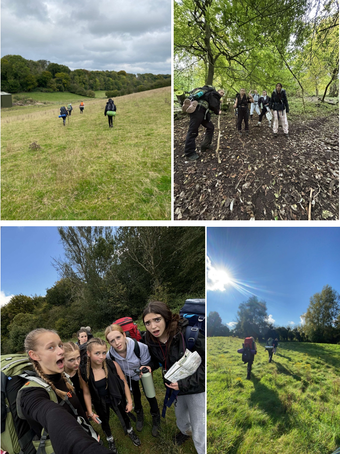 A group of people hiking in a field

Description automatically generated