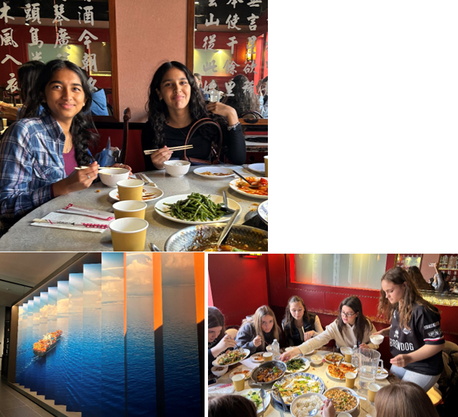 A collage of a group of girls eating at a restaurant

Description automatically generated