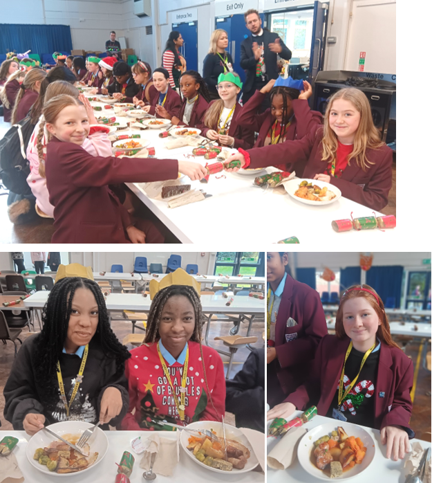 A collage of a group of girls sitting at a table with food

Description automatically generated