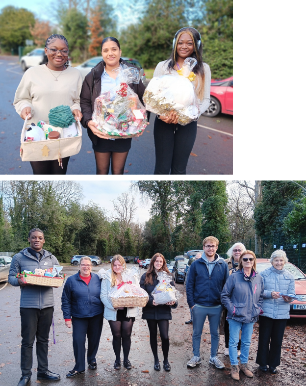 A group of people holding baskets

Description automatically generated